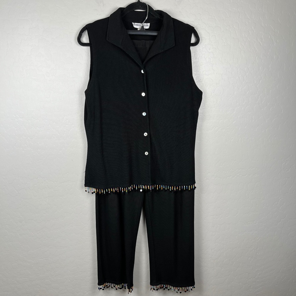 VTG Y2K Ronni Nicole Beaded‎ Trim Knit Vest XL & Pants L Set - Sleeveless Top